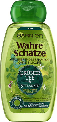 Garnier Wahre Schätze vitalisierendes Shampoo Grüner Tee & 5 Pflanzen Garnier Wahre Schätze vitalisierendes Shampoo Grüner Tee & 5 Pflanzen