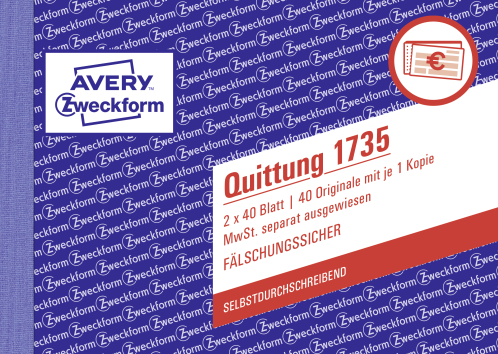 Avery Zweckform Quittung 1735 A6, mit MwSt. 2x40 Blatt