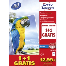 Avery Zweckform Fotopapier 2556-15P Premium Inkjet 250g A4 2x15 Blatt