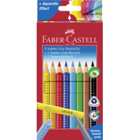 Faber Castell Farbstifte Jumbo Grip 8er Kartonetui + 1 Jumbo Bleistift + 1 Namensfeldstift