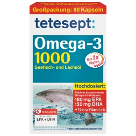 Tetesept Tetesept Omega-3 1000 Seefisch- und Lachsöl 80 Kapseln