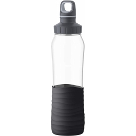 Emsa Trinkflasche Drink2Go Glas 0,7l Silikonmanschette schwarz