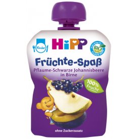 Hipp Früchte - Spaß   Pflaume - Schwarze Johannisbeere in Birne