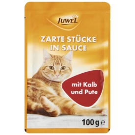 Juwel Katzenfutter Zarte Stücke in Sauce mit Kalb  & Pute