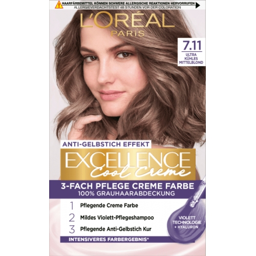 LOrealParis Excellence Creme Haarfarbe Cool Creme 7.11 Mittelblond