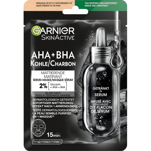 Garnier Tuchmaske Serum AHA + BHA Kohle/Charbon