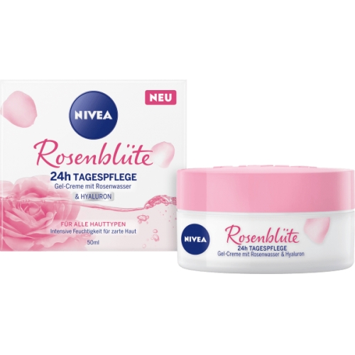 Nivea Tagescreme Rosenblüte, 24h Tagespflege mit Rosenwasser & Hyaluron