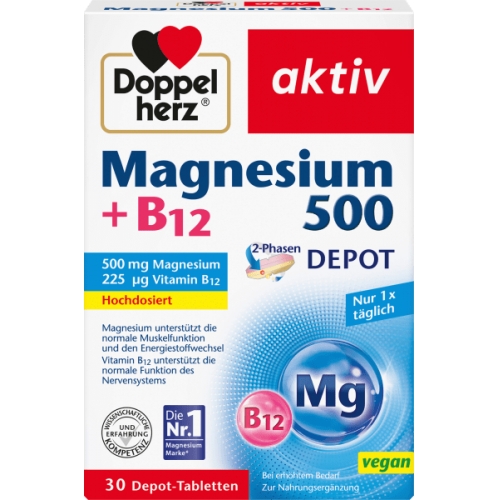Doppelherz Magnesium 500 + B12 2-Phasen Depot Tabletten 30 St Doppelherz Magnesium 500 + B12 2-Phasen Depot Tabletten 30 St