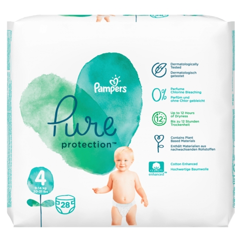 Pampers Windeln Pure Protection, Gr. 4, 9-14 kg, Tragepack